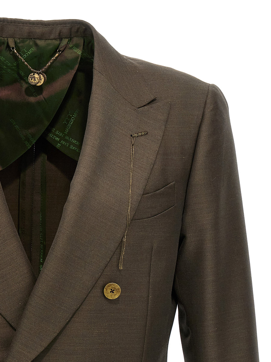 Maurizio Miri Green Wool Blend Double Breasted Blazer For Men Timeless Polished Officewear And Smart Casual