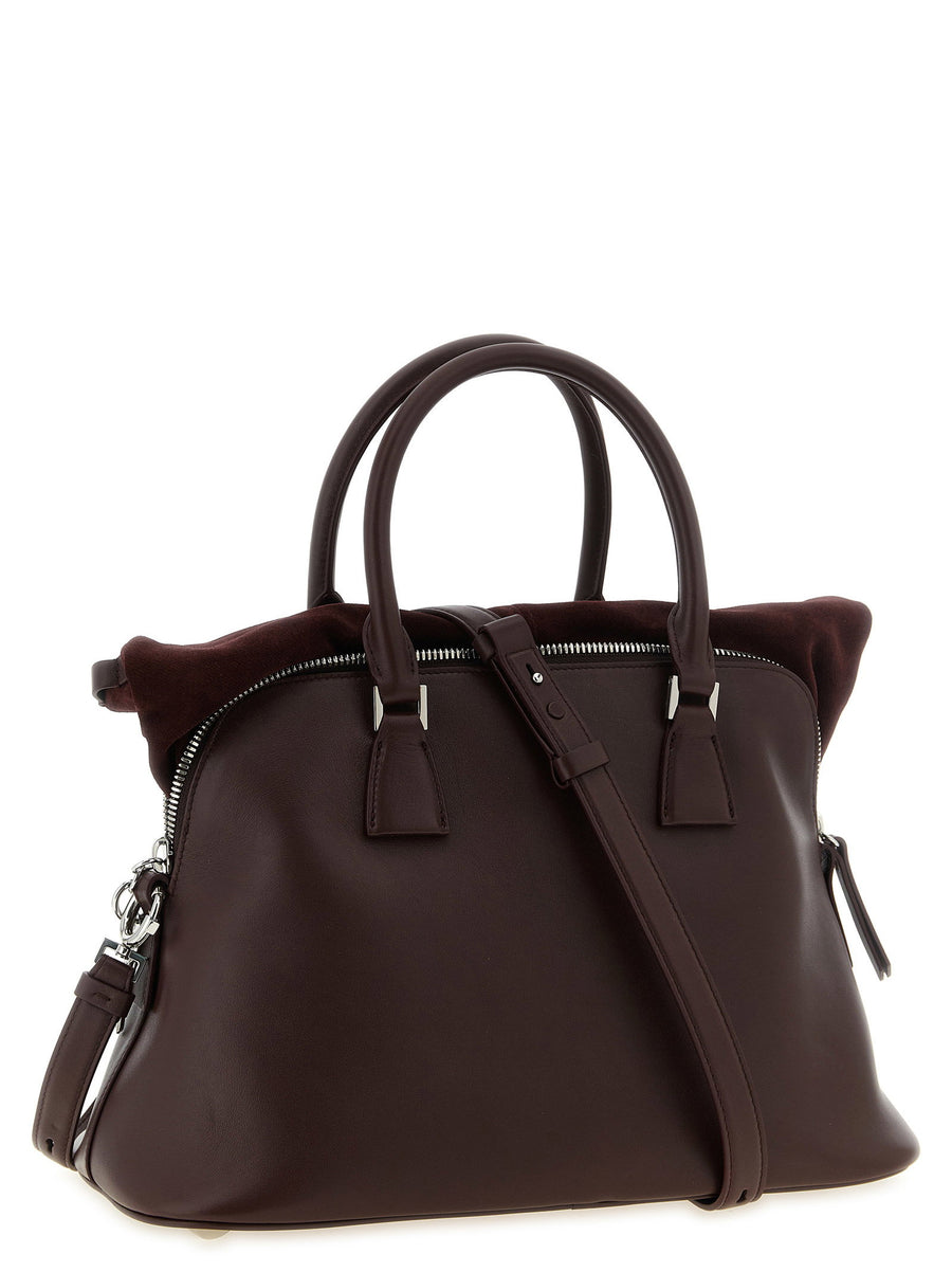 Maison Margiela 5ac Soft Shoulder Bag Bordeaux Calfskin Leather With Deconstructed Silhouette For Women One Size
