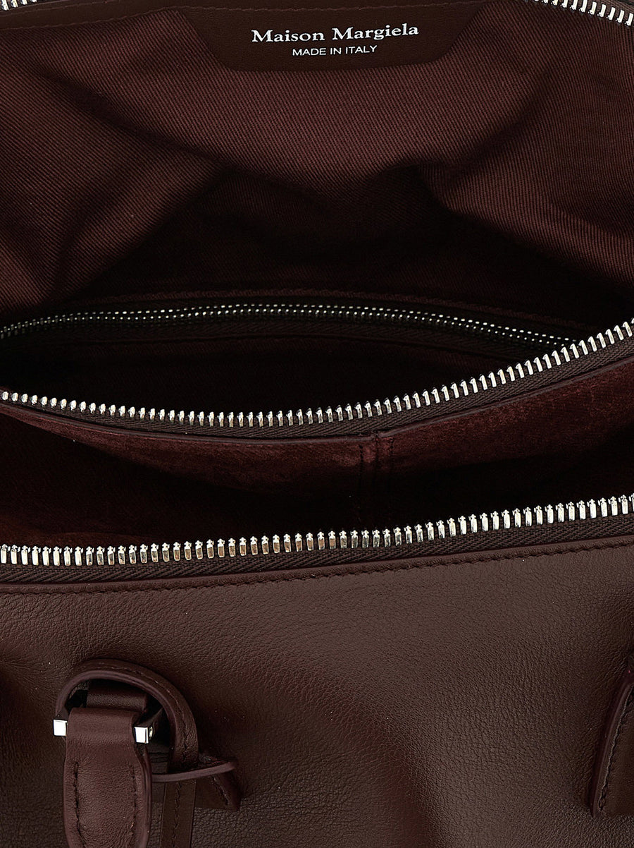 Maison Margiela 5ac Soft Shoulder Bag Bordeaux Calfskin Leather With Deconstructed Silhouette For Women One Size