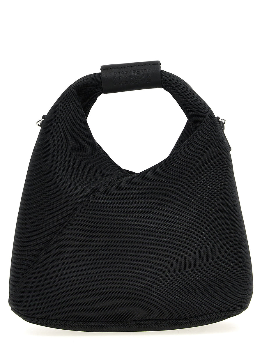 Mm6 Maison Margiela Japanese Mesh Crossbody Bag For Women Textured Black Mesh With Leather Details