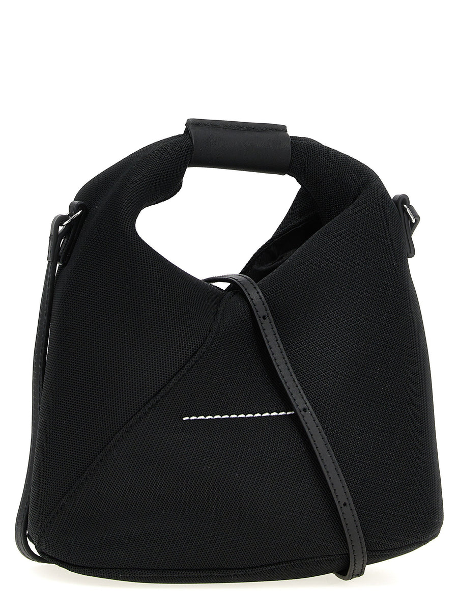 Mm6 Maison Margiela Japanese Mesh Crossbody Bag For Women Textured Black Mesh With Leather Details
