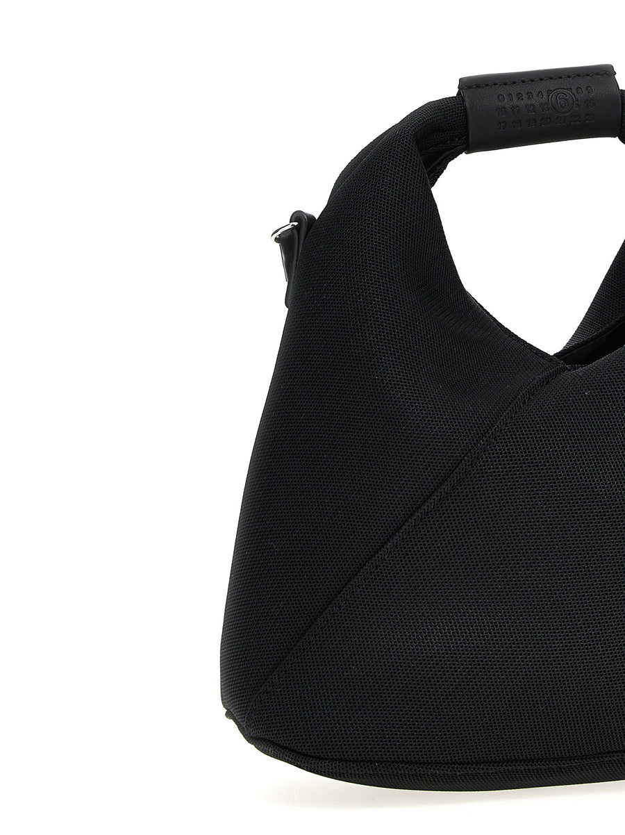 Mm6 Maison Margiela Japanese Mesh Crossbody Bag For Women Textured Black Mesh With Leather Details
