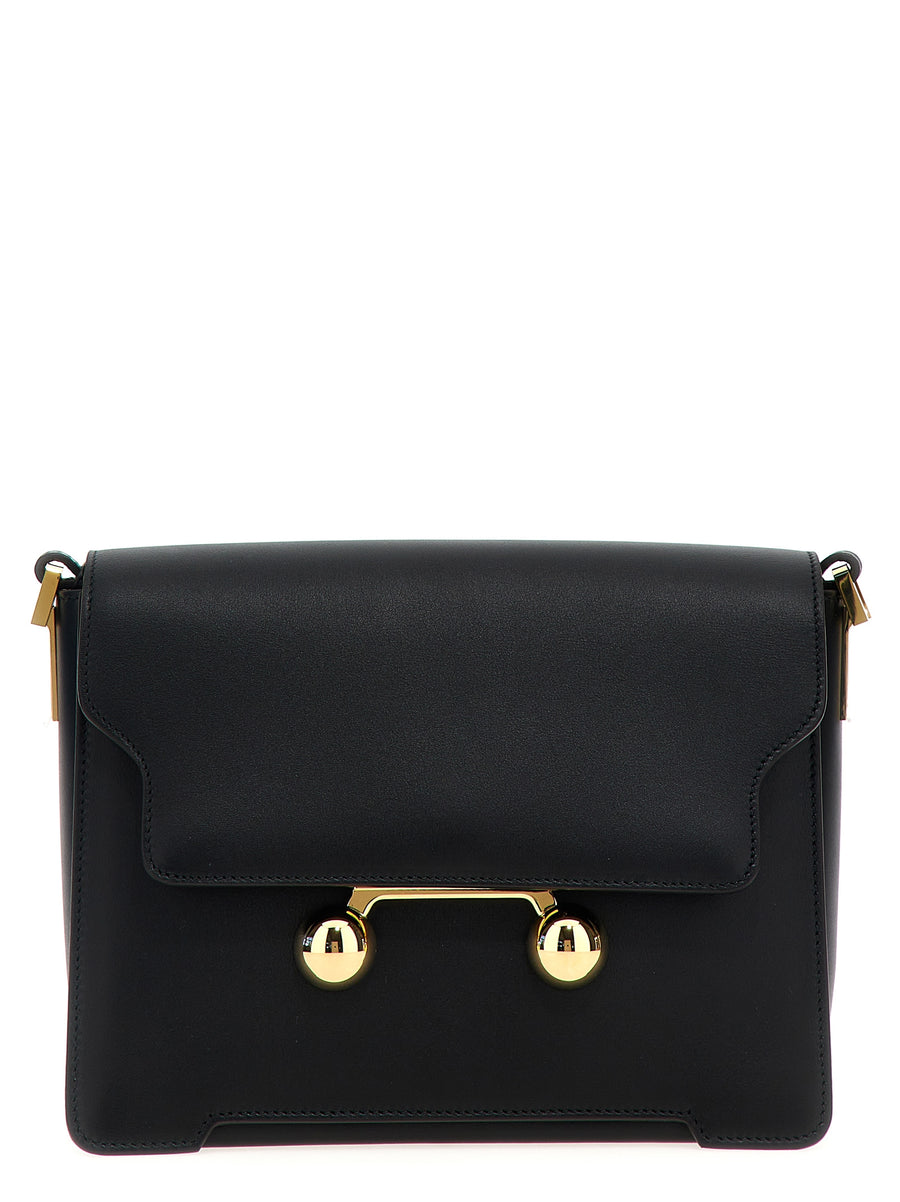 Marni Trunkaroo Medium Shoulder Bag For Women Calfskin Leather Magnetic Flap Closure Removable Strap
