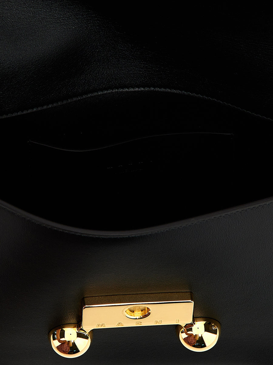 Marni Trunkaroo Medium Shoulder Bag For Women Calfskin Leather Magnetic Flap Closure Removable Strap