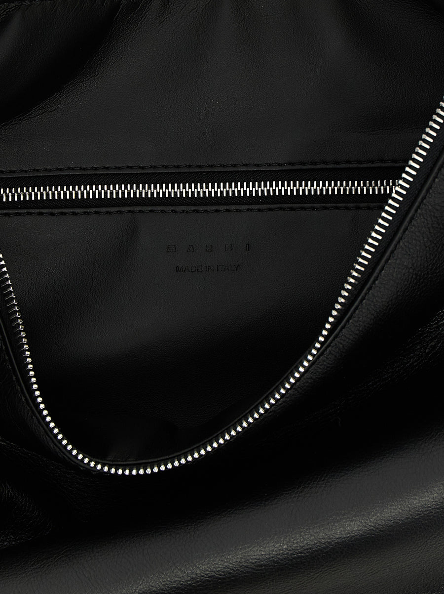 Marni Hobo Bag for Women Small Calfskin Shoulder Bag with Crescent Silhouette and Top Zip