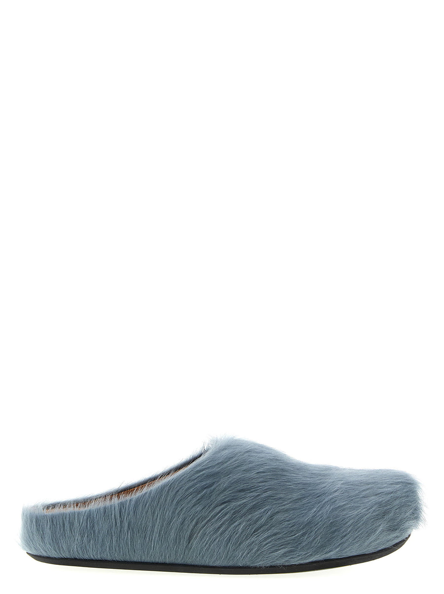 Marni Fussbett Sabots for Men in Light Blue Calfskin Leather Premium Long Haired Moccasins