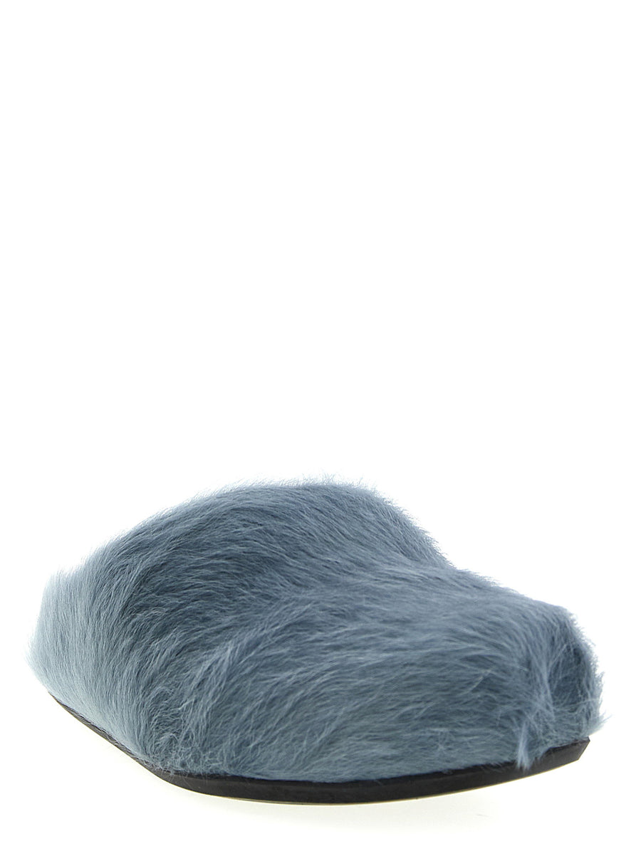 Marni Fussbett Sabots for Men in Light Blue Calfskin Leather Premium Long Haired Moccasins