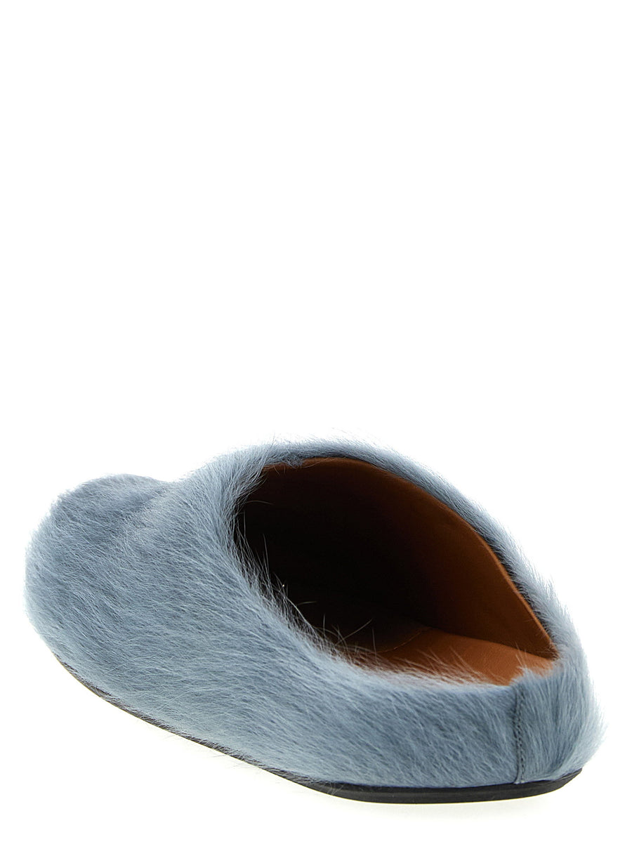 Marni Fussbett Sabots for Men in Light Blue Calfskin Leather Premium Long Haired Moccasins