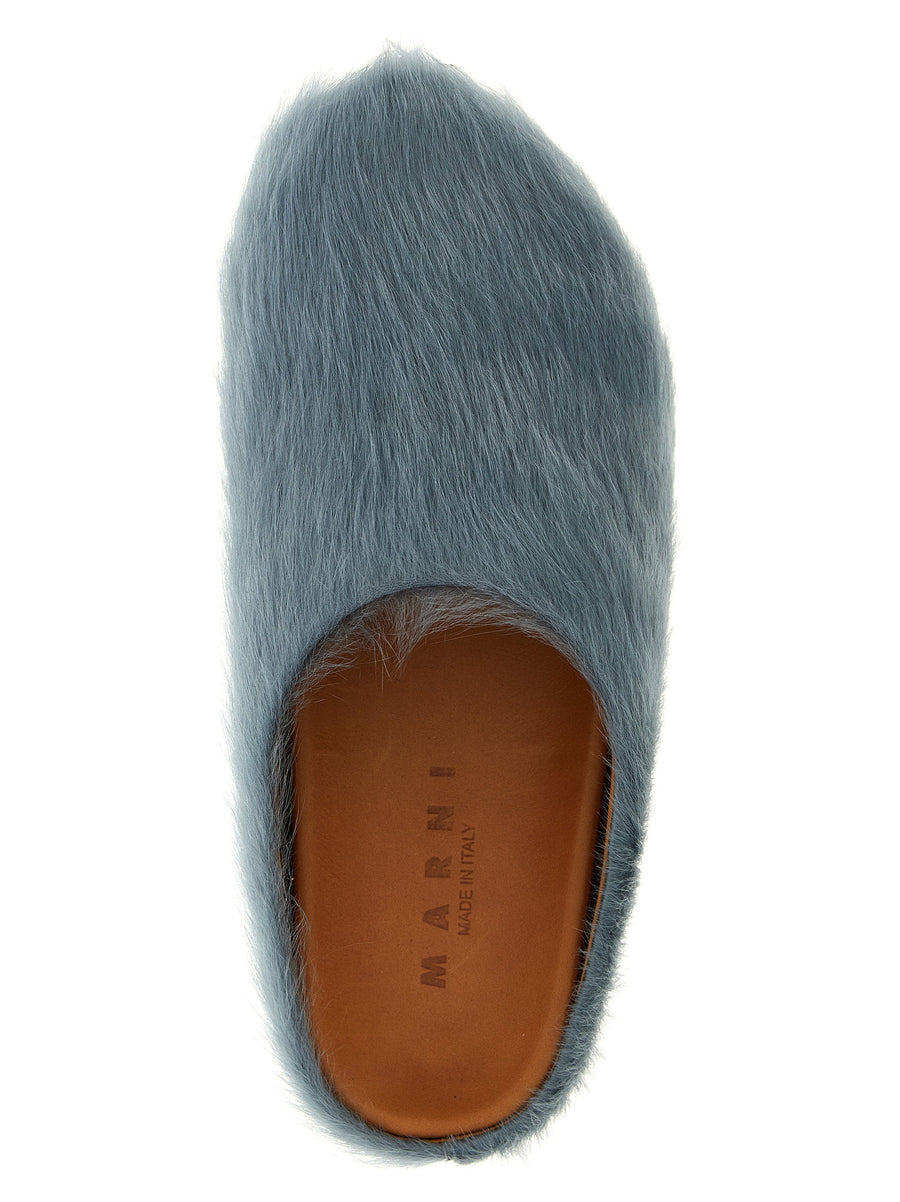 Marni Fussbett Sabots for Men in Light Blue Calfskin Leather Premium Long Haired Moccasins