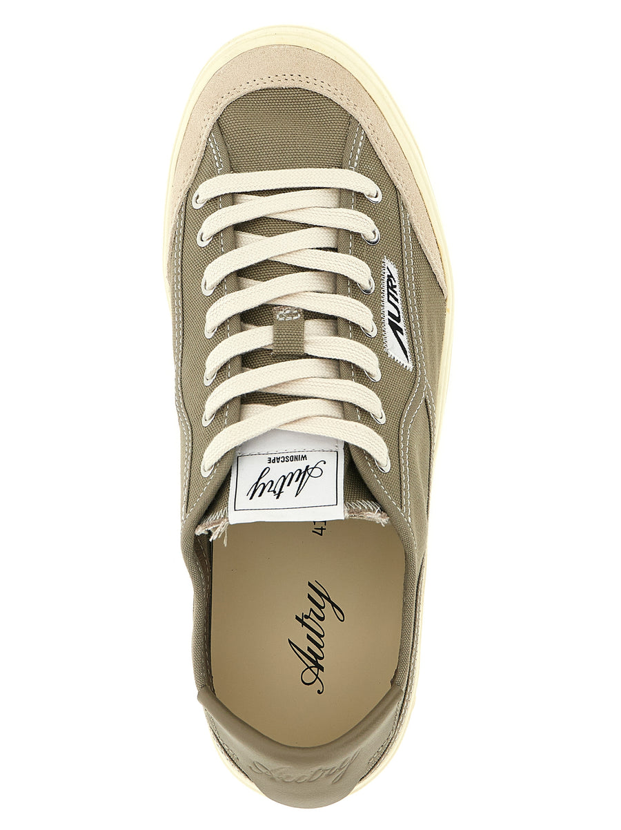 Autry Windscape Low Sneakers For Men Green Canvas Leather Upper Versatile All-Day Comfort