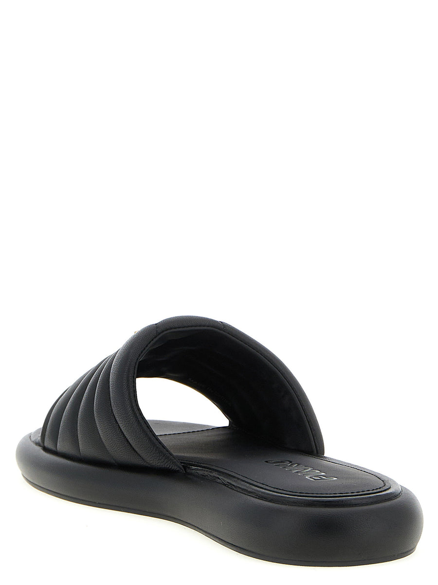 Pinko Fiona 03 Black Quilted Nappa Leather Slides With Love Birds Logo
