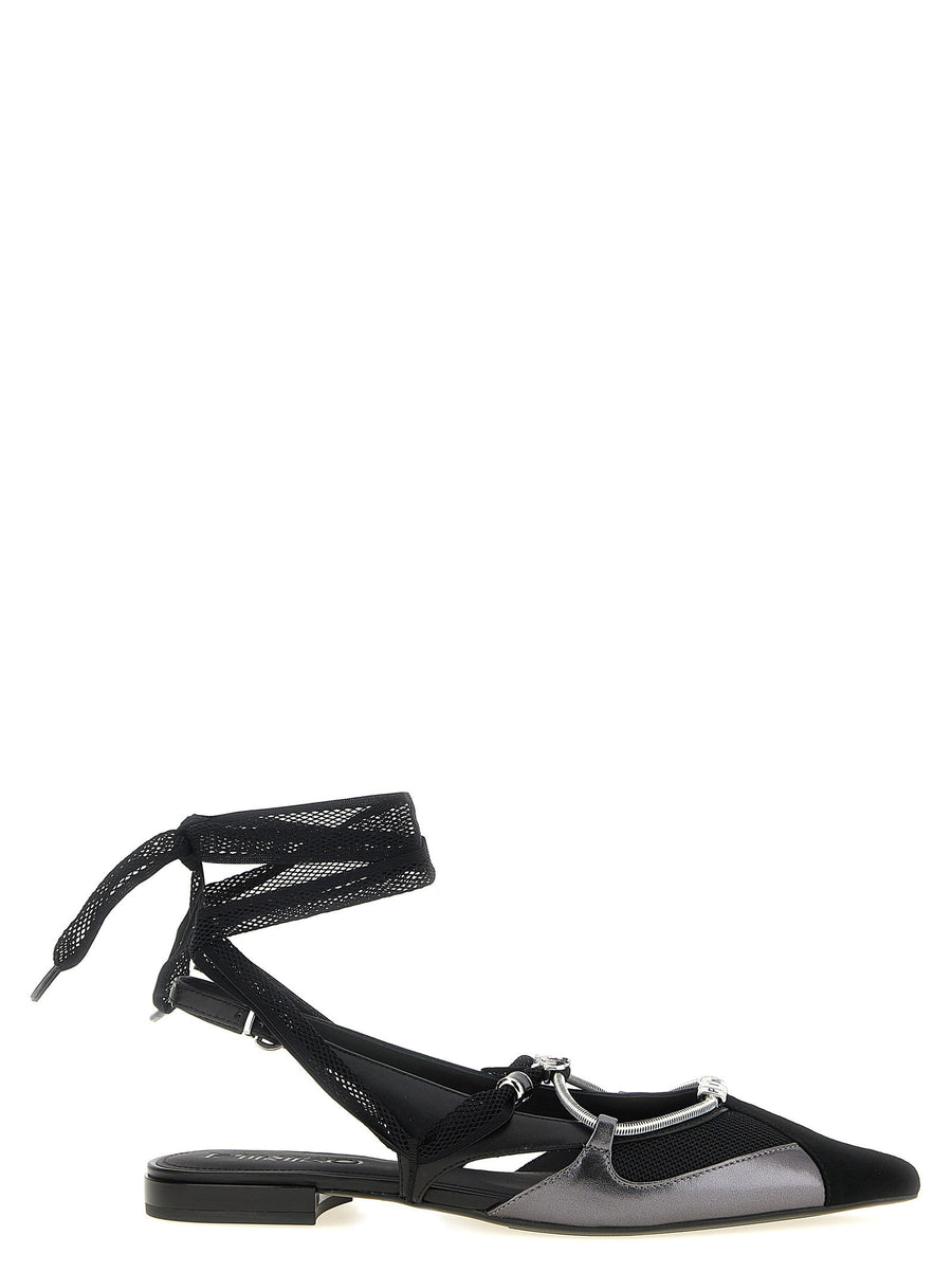 Pinko Gianira 30 Slingback Flat Shoes Black Nappa Leather