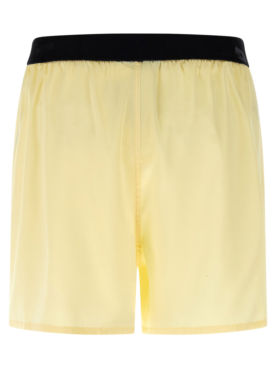 Tom Ford Silk Shorts For Women Luxury Stretch Silk Satin Pajama Silhouette With Velvet Waistband Yellow