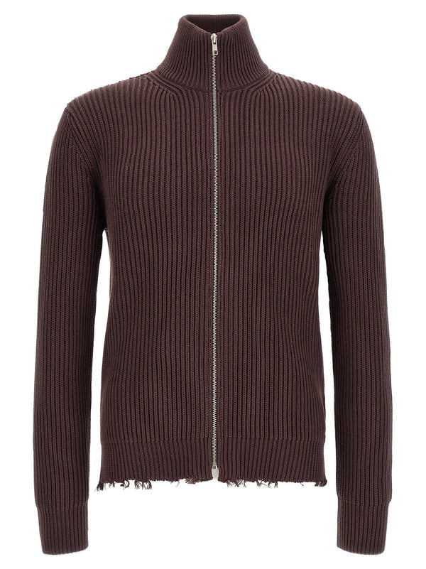 Mm6 Maison Margiela Brown Ribbed Cotton Turtleneck Sweater With Zip Front