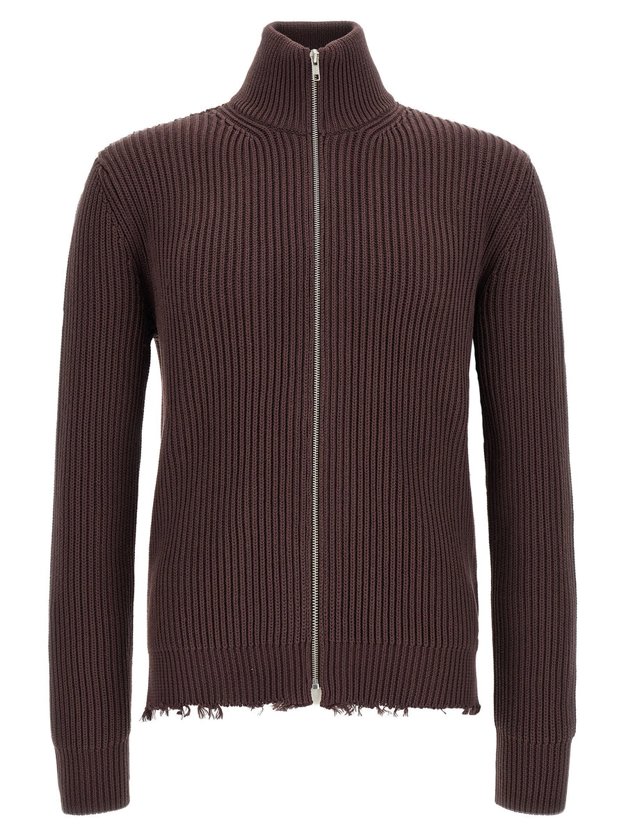 Mm6 Maison Margiela Brown Ribbed Cotton Turtleneck Sweater With Zip Front