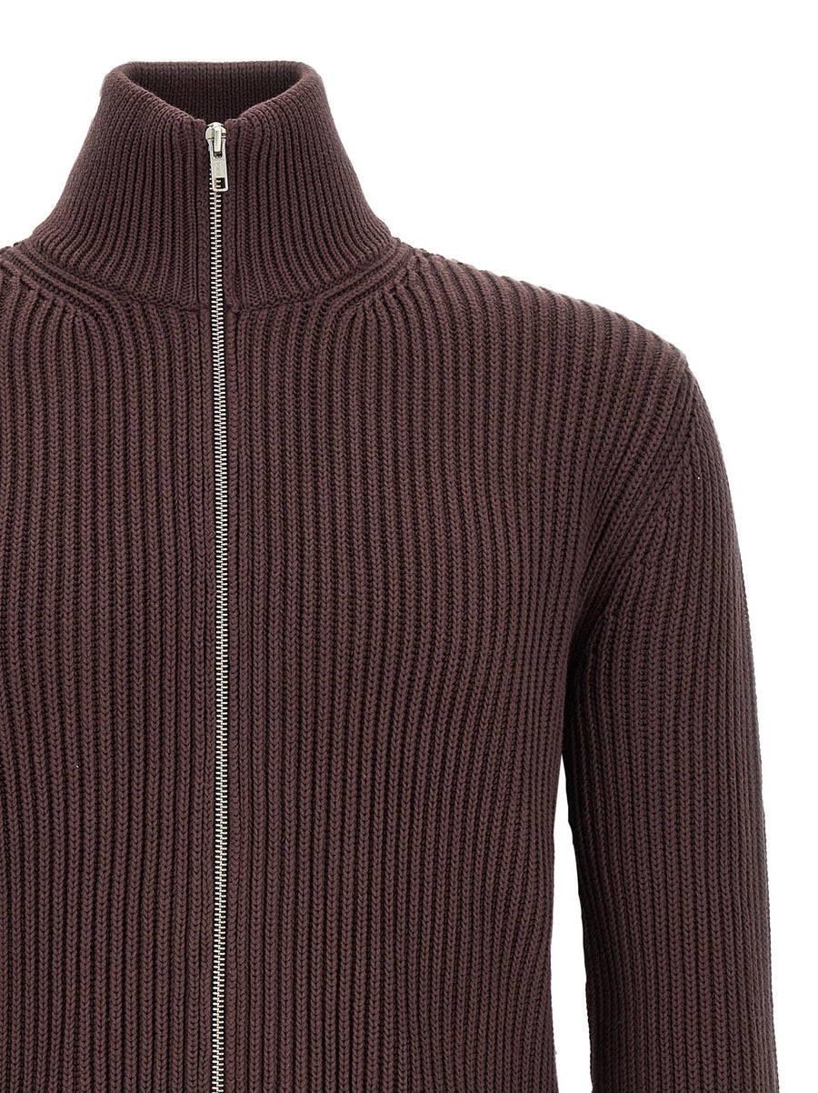 Mm6 Maison Margiela Brown Ribbed Cotton Turtleneck Sweater With Zip Front