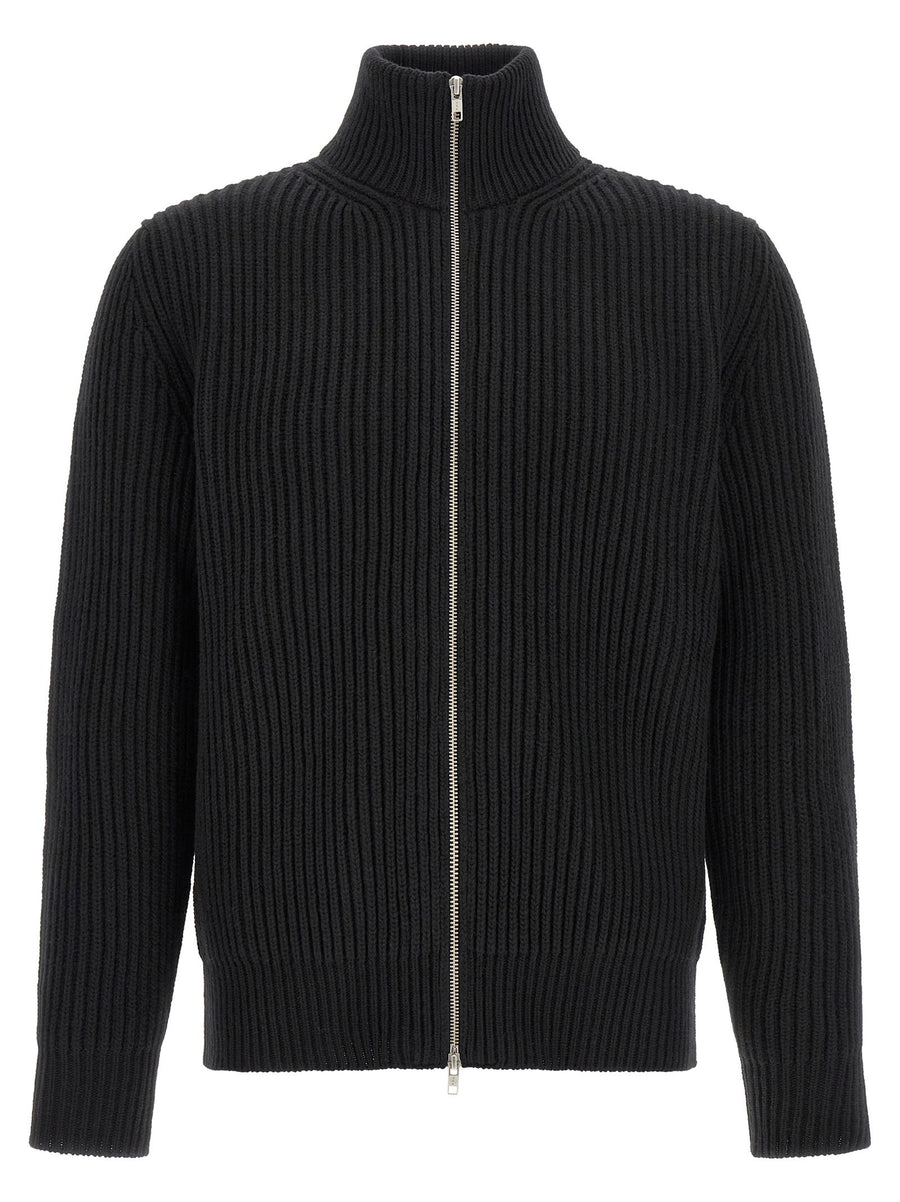 Mm6 Maison Margiela Black Wool Blend Stitch Line Knit Jacket
