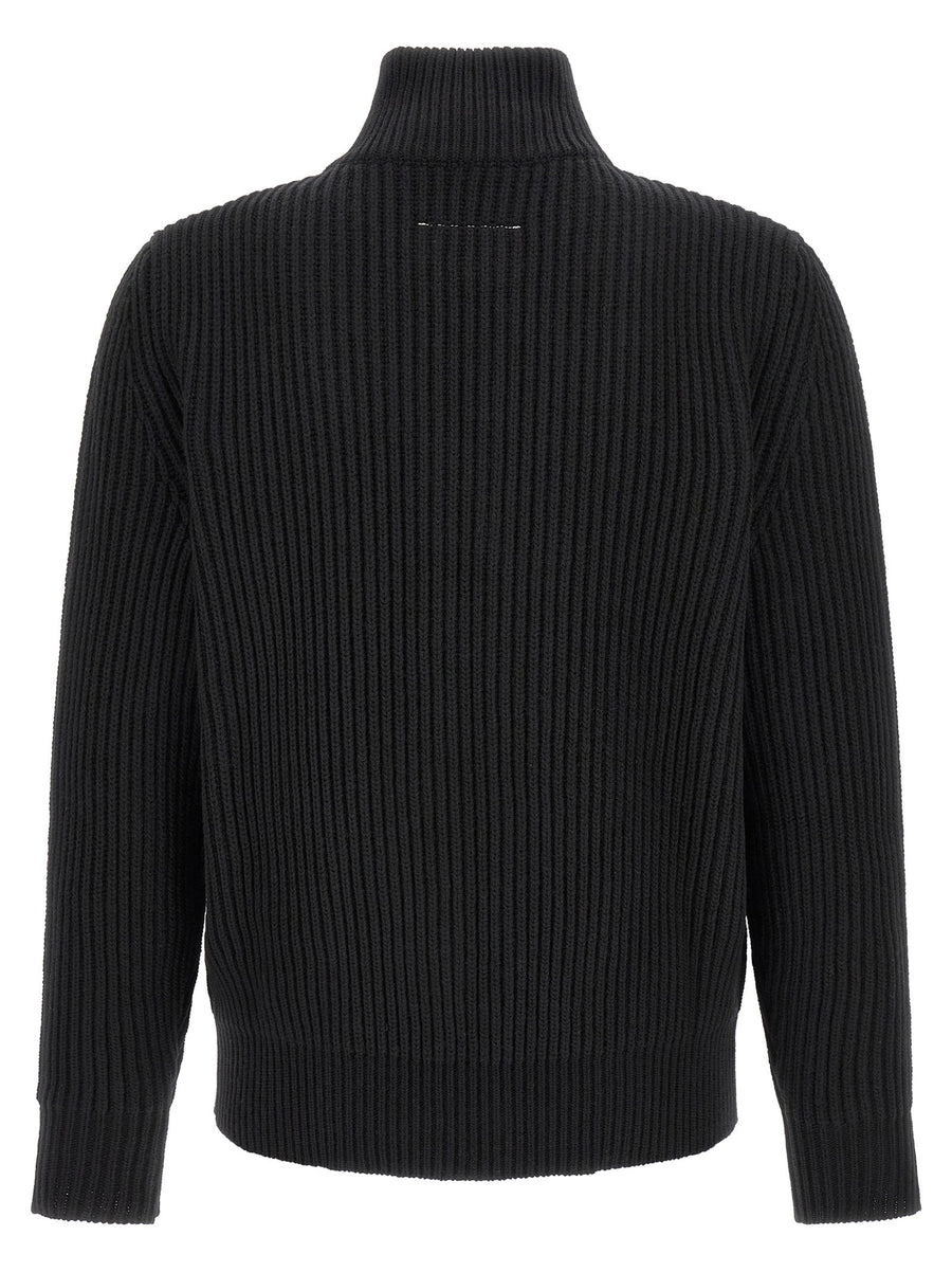 Mm6 Maison Margiela Black Wool Blend Stitch Line Knit Jacket
