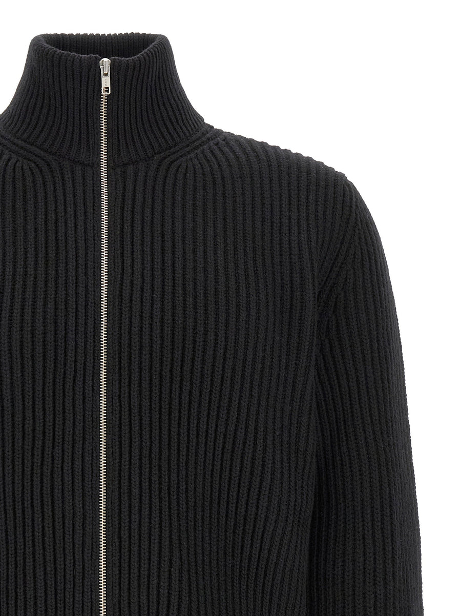 Mm6 Maison Margiela Black Wool Blend Stitch Line Knit Jacket