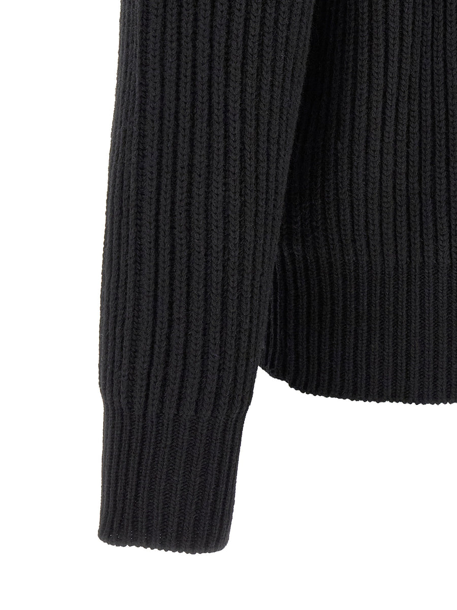 Mm6 Maison Margiela Black Wool Blend Stitch Line Knit Jacket
