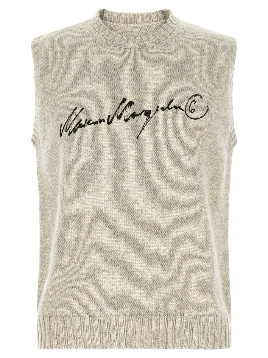 Mm6 Maison Margiela Gray Wool Blend Vest With Ribbed Trim