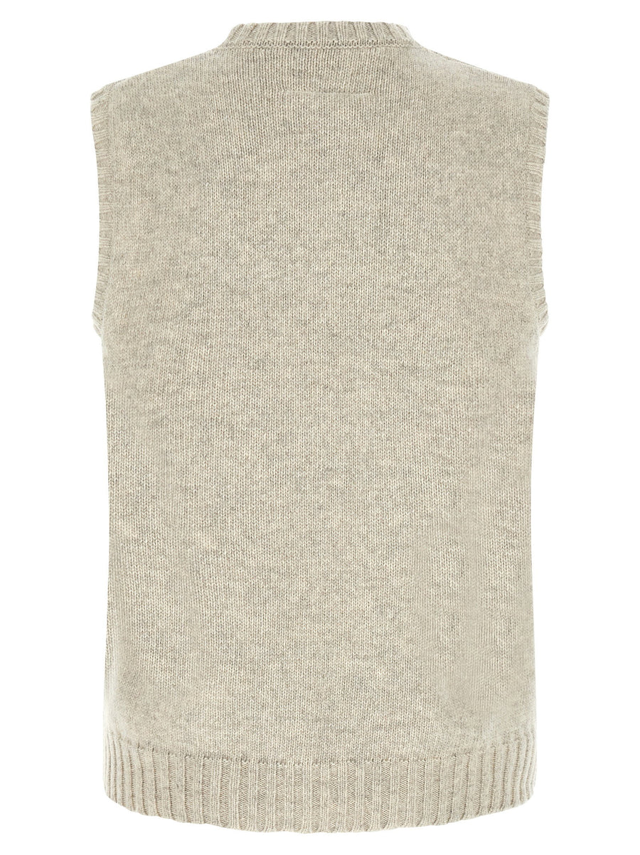 Mm6 Maison Margiela Gray Wool Blend Vest With Ribbed Trim