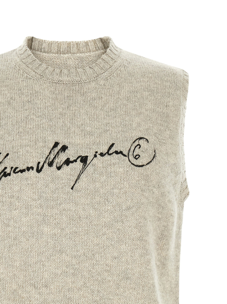 Mm6 Maison Margiela Gray Wool Blend Vest With Ribbed Trim
