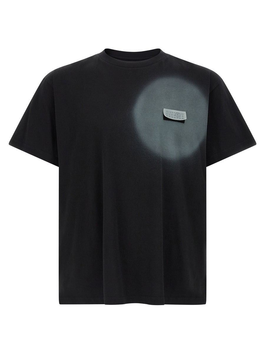 Mm6 Maison Margiela Numeric Signature Spray T Shirt For Men Black Cotton Jersey Top With Spray Detail Luxury