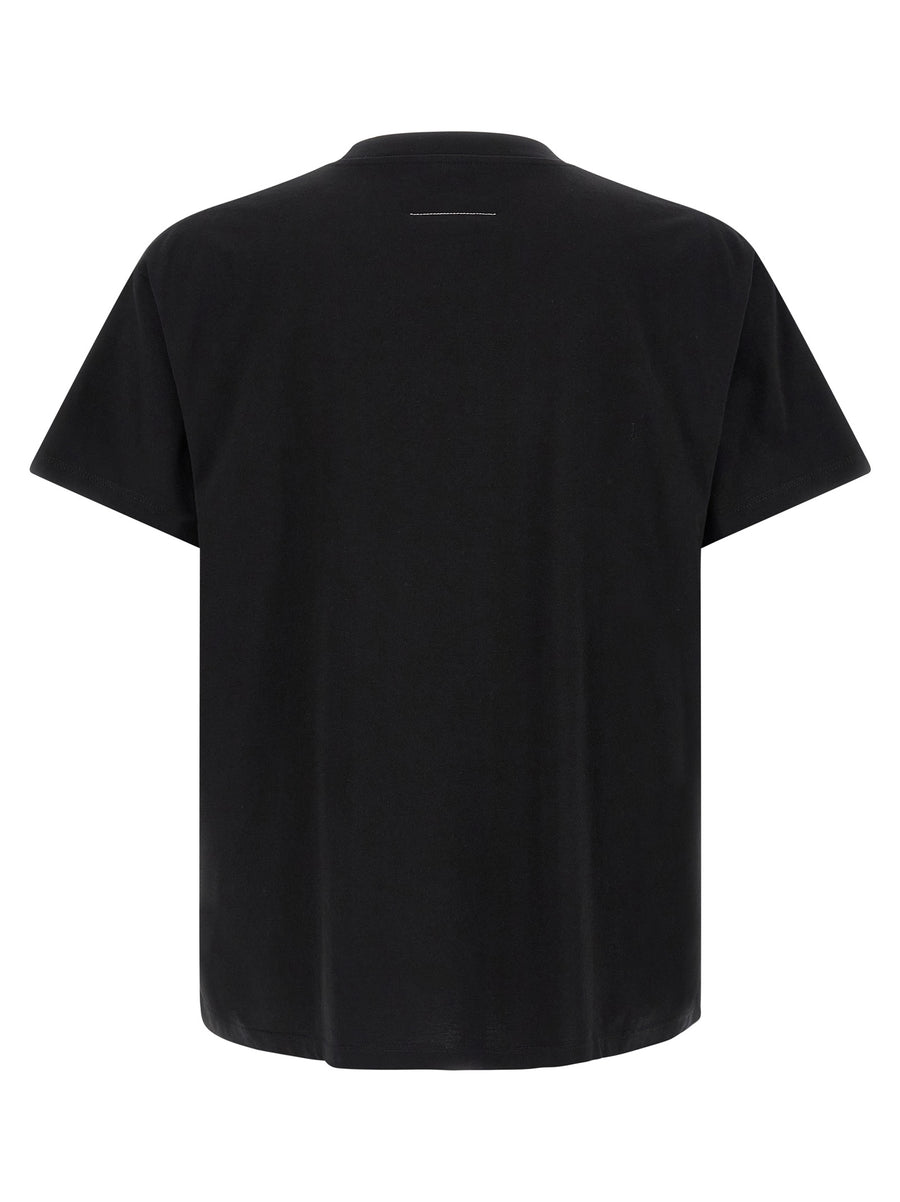 Mm6 Maison Margiela Numeric Signature Spray T Shirt For Men Black Cotton Jersey Top With Spray Detail Luxury