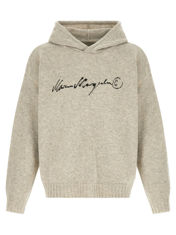 MM6 Maison Margiela Hooded Wool Blend Sweater Gray Oversized For Men