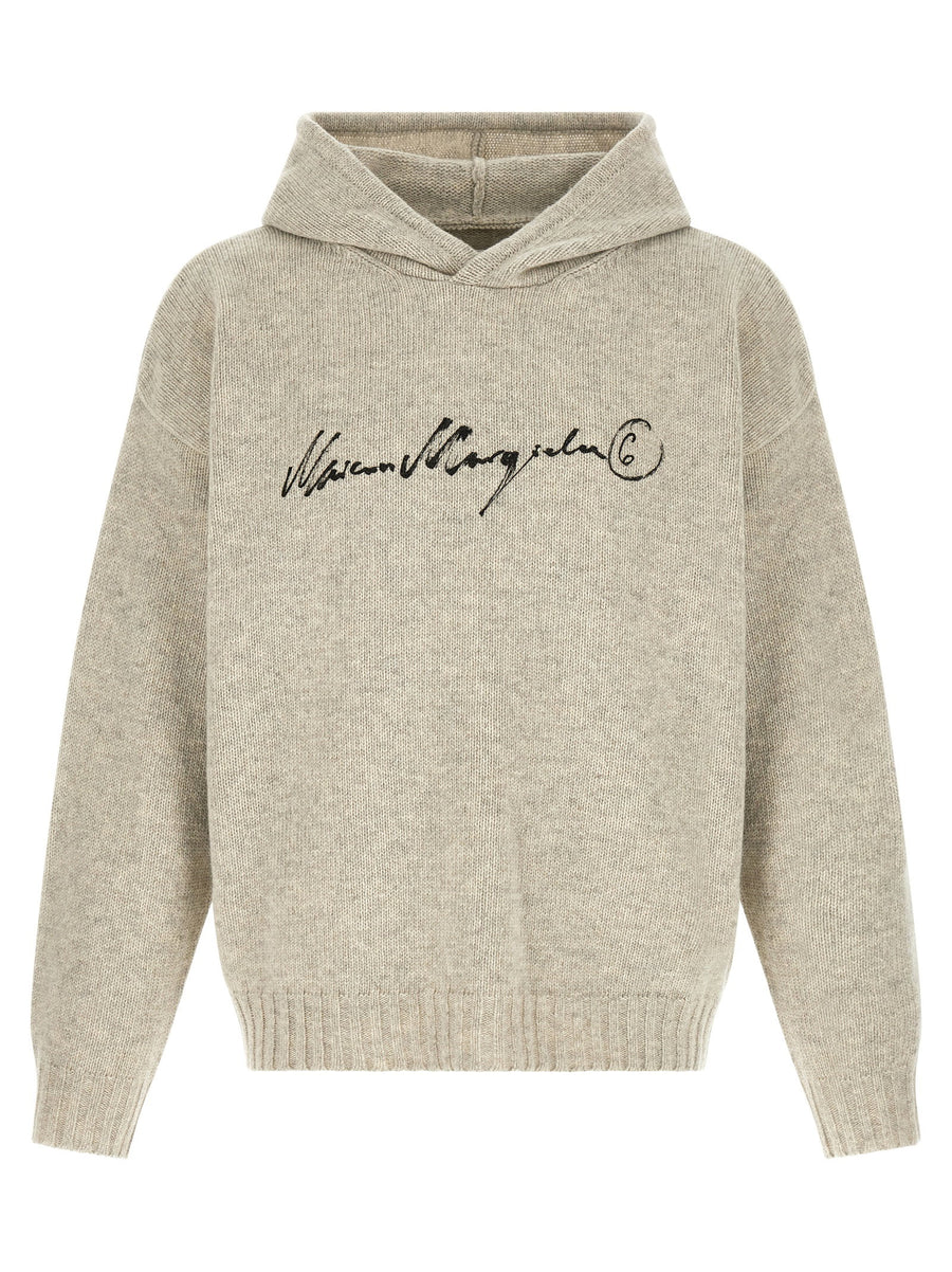MM6 Maison Margiela Hooded Wool Blend Sweater Gray Oversized For Men