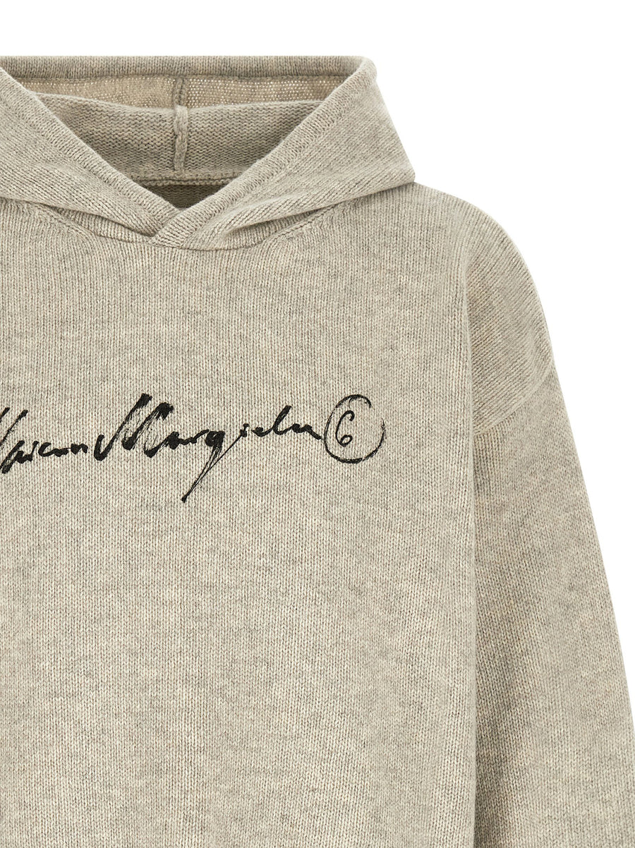 MM6 Maison Margiela Hooded Wool Blend Sweater Gray Oversized For Men