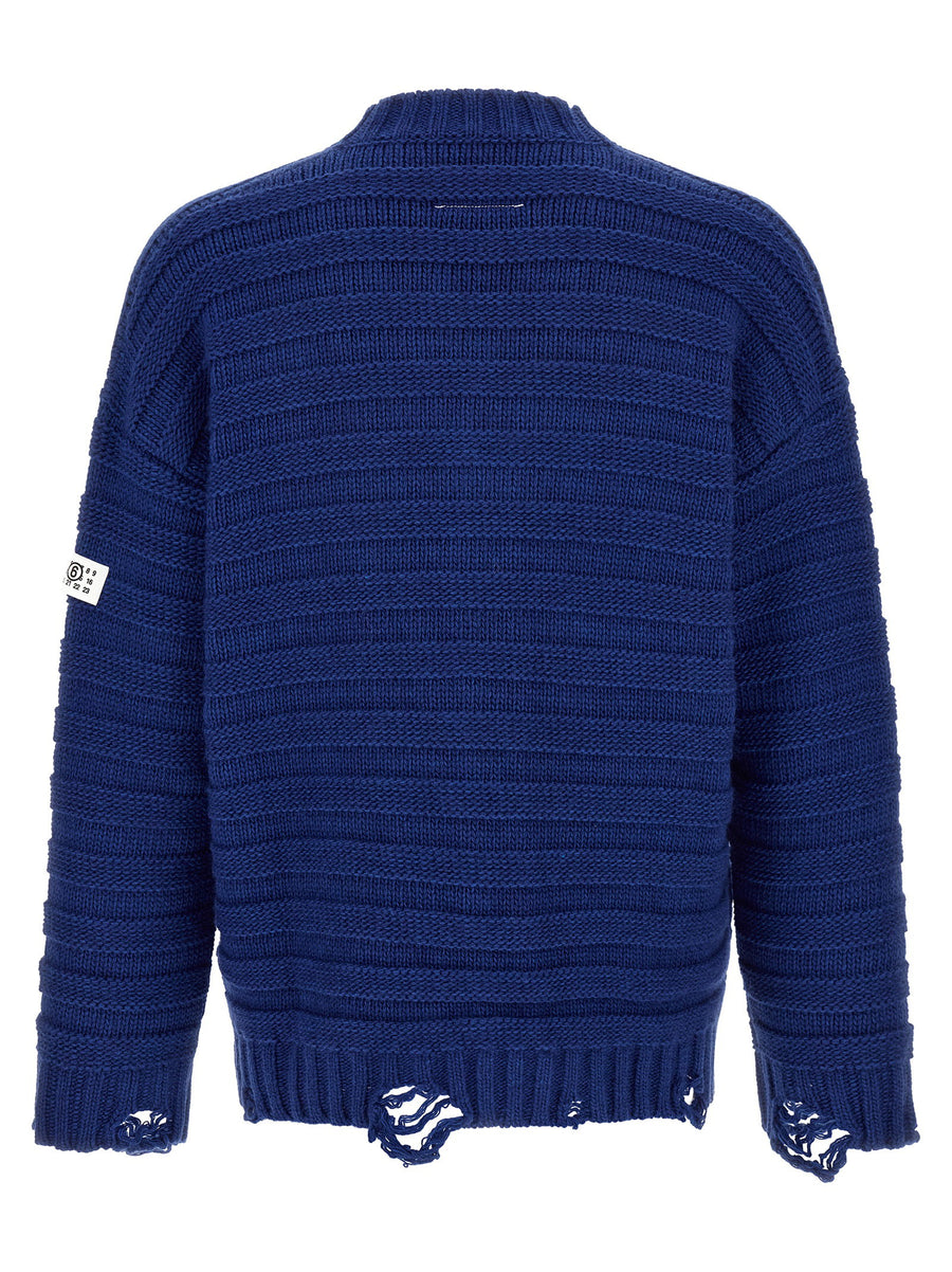 Mm6 Maison Margiela Distressed Wool Cardigan Oversized in Blue