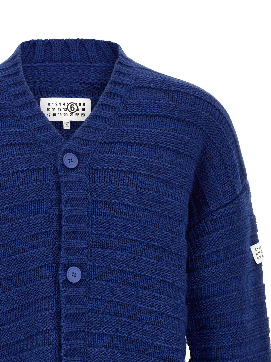 Mm6 Maison Margiela Distressed Wool Cardigan Oversized in Blue