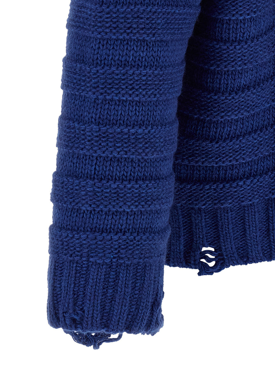 Mm6 Maison Margiela Distressed Wool Cardigan Oversized in Blue
