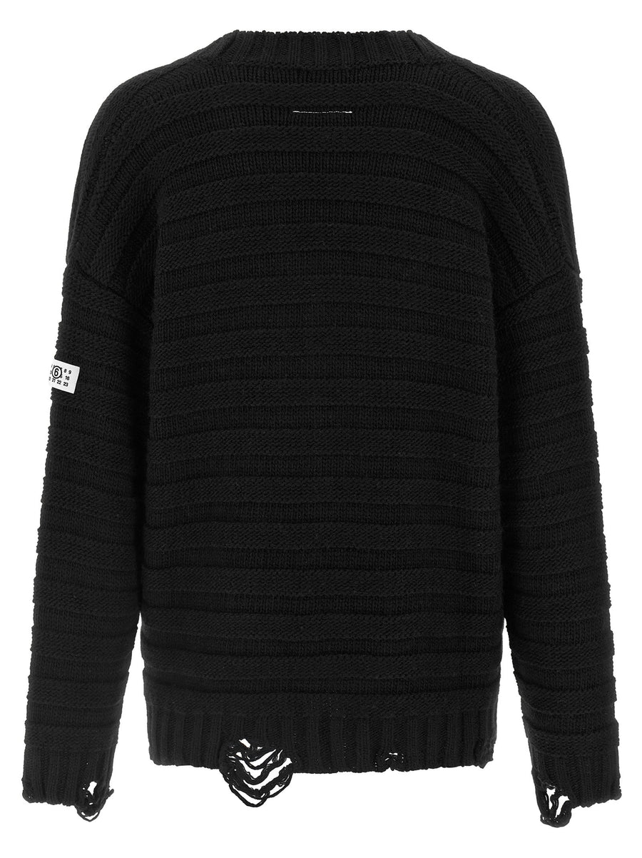 Mm6 Maison Margiela Distressed Wool Cardigan Black V Neck Button Closure