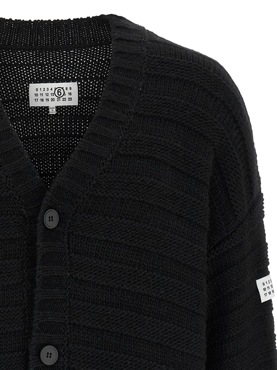 Mm6 Maison Margiela Distressed Wool Cardigan Black V Neck Button Closure