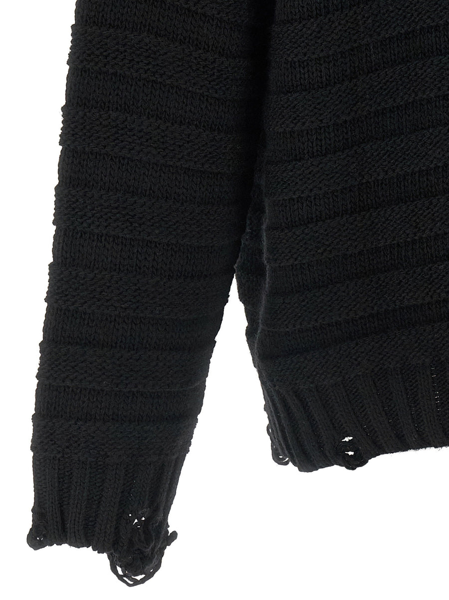 Mm6 Maison Margiela Distressed Wool Cardigan Black V Neck Button Closure