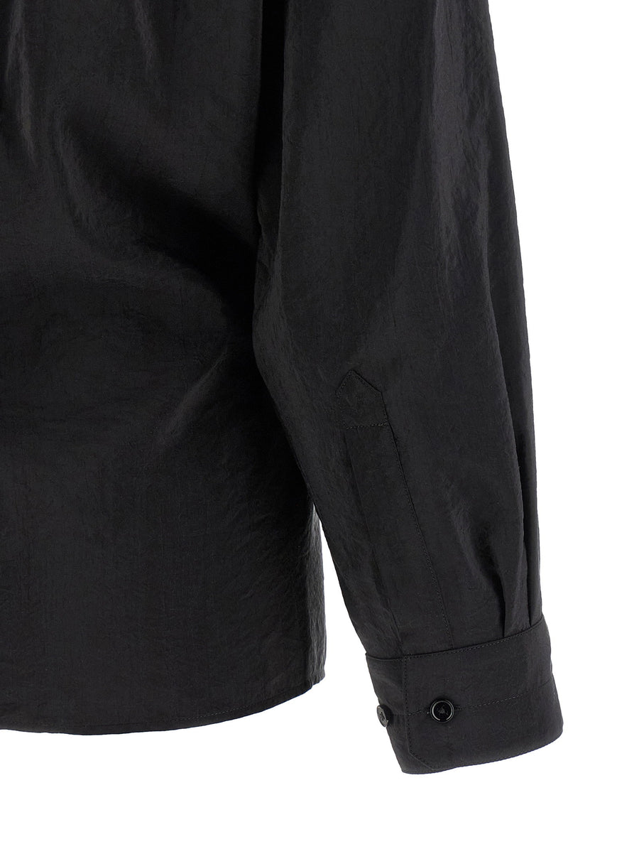 Lemaire Silk Straight Collar Twisted Shirt Black Back Ruffles Asymmetric Closure
