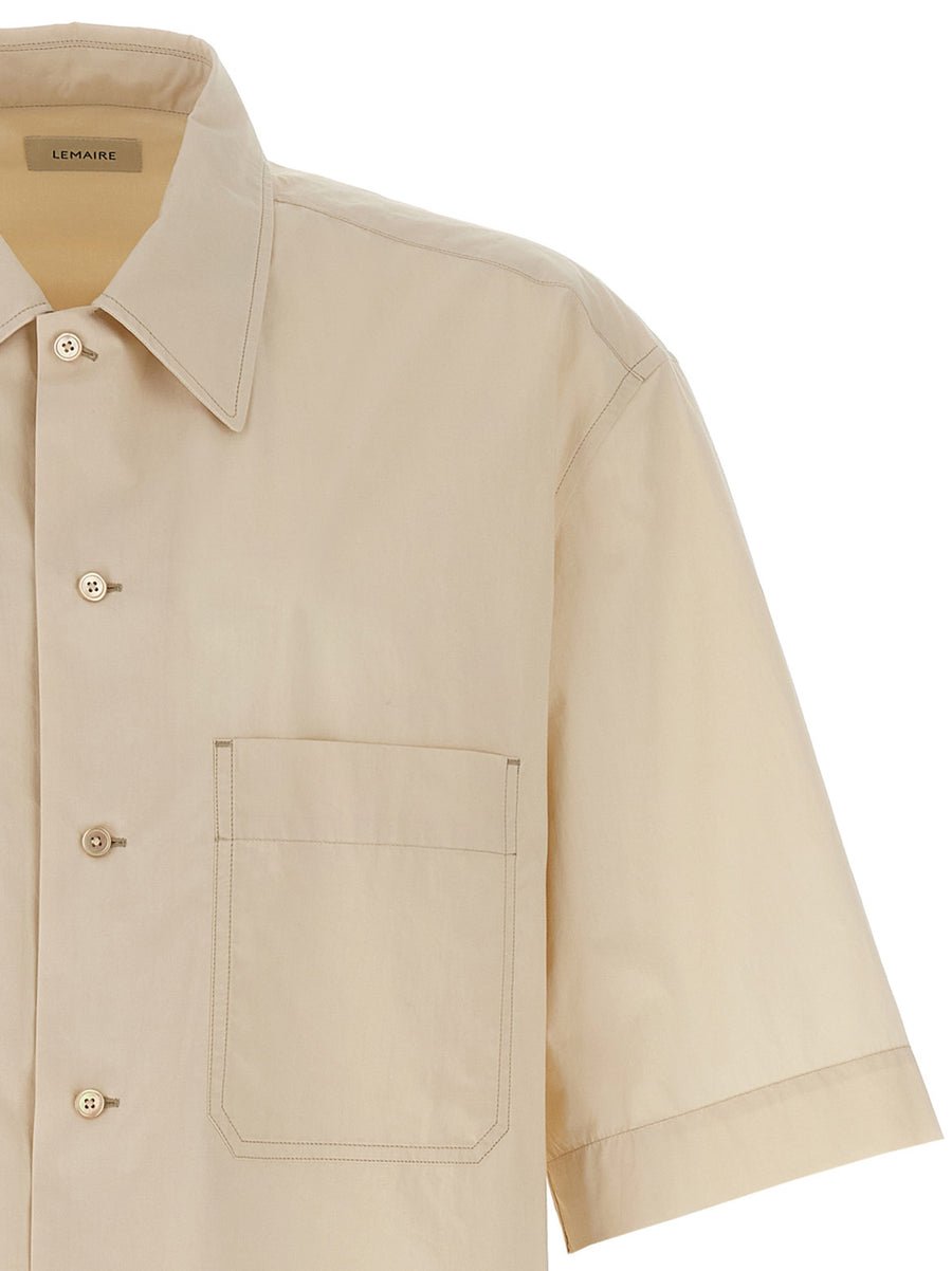 Lemaire Convertible Shirt For Men Beige 100 Percent Cotton Poplin Lightweight Relaxed Fit Front Button Closure