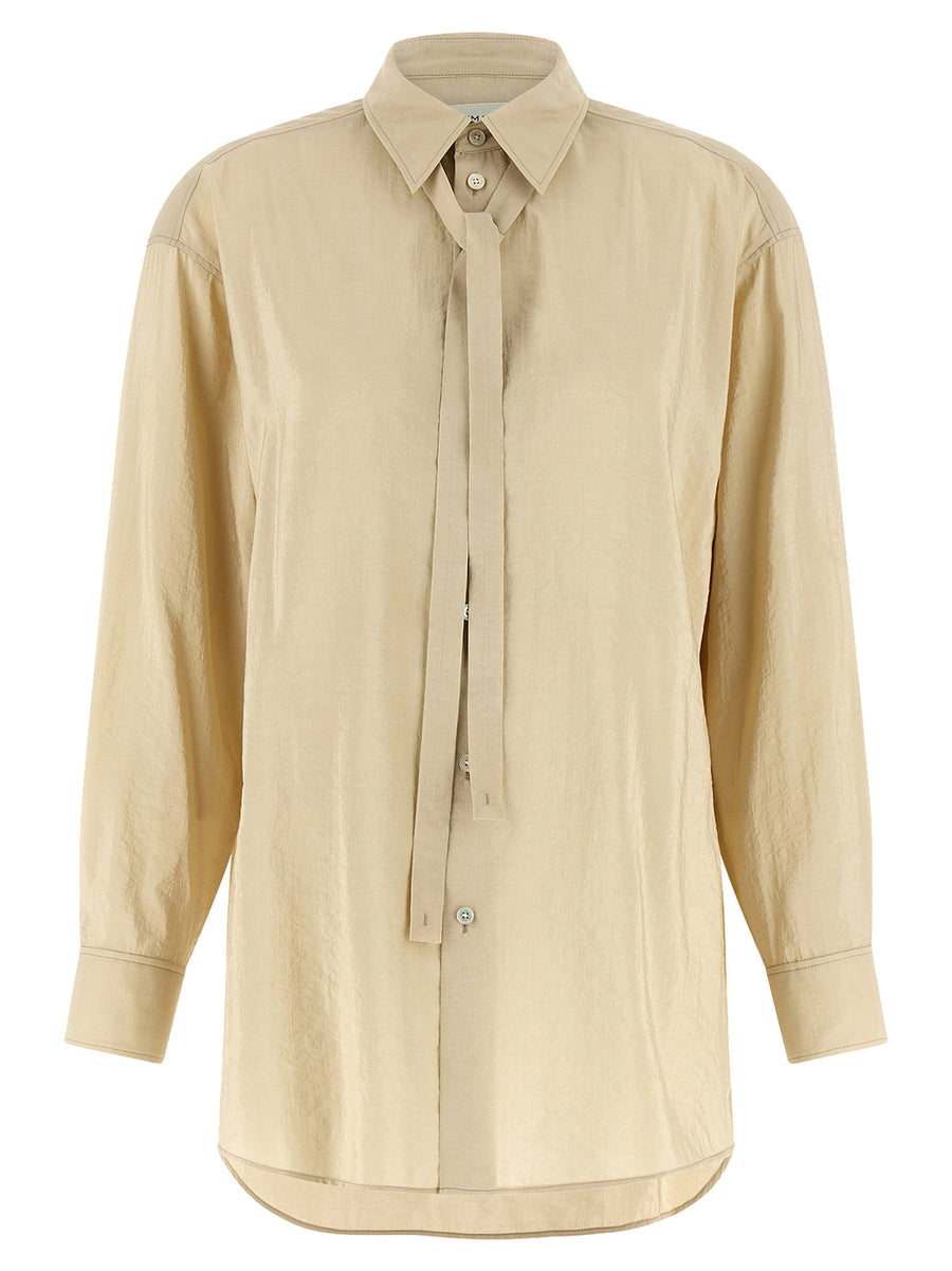 Lemaire Beige Silk Tie Neck Shirt For Women With Front Closure