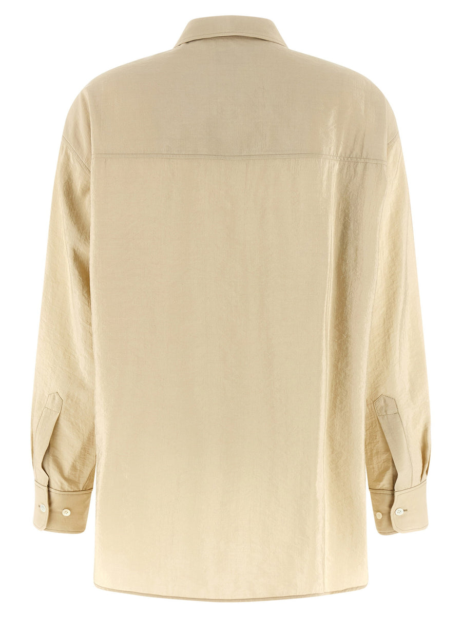 Lemaire Beige Silk Tie Neck Shirt For Women With Front Closure