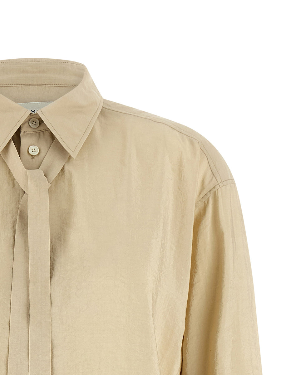 Lemaire Beige Silk Tie Neck Shirt For Women With Front Closure