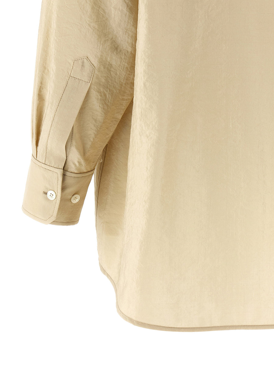 Lemaire Beige Silk Tie Neck Shirt For Women With Front Closure