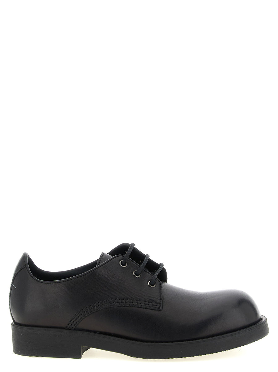 MM6 Maison Margiela Biker Lace Up Cow Leather Shoes For Men Black