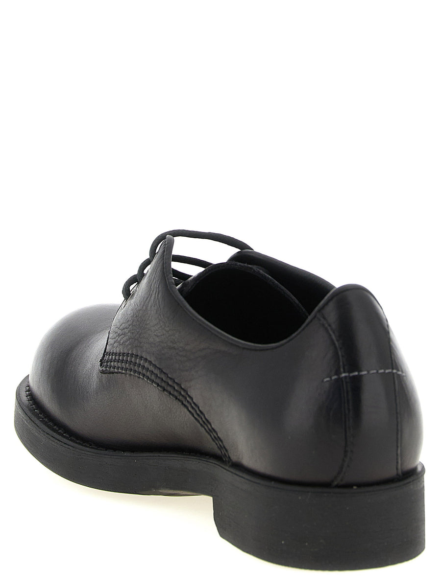 MM6 Maison Margiela Biker Lace Up Cow Leather Shoes For Men Black
