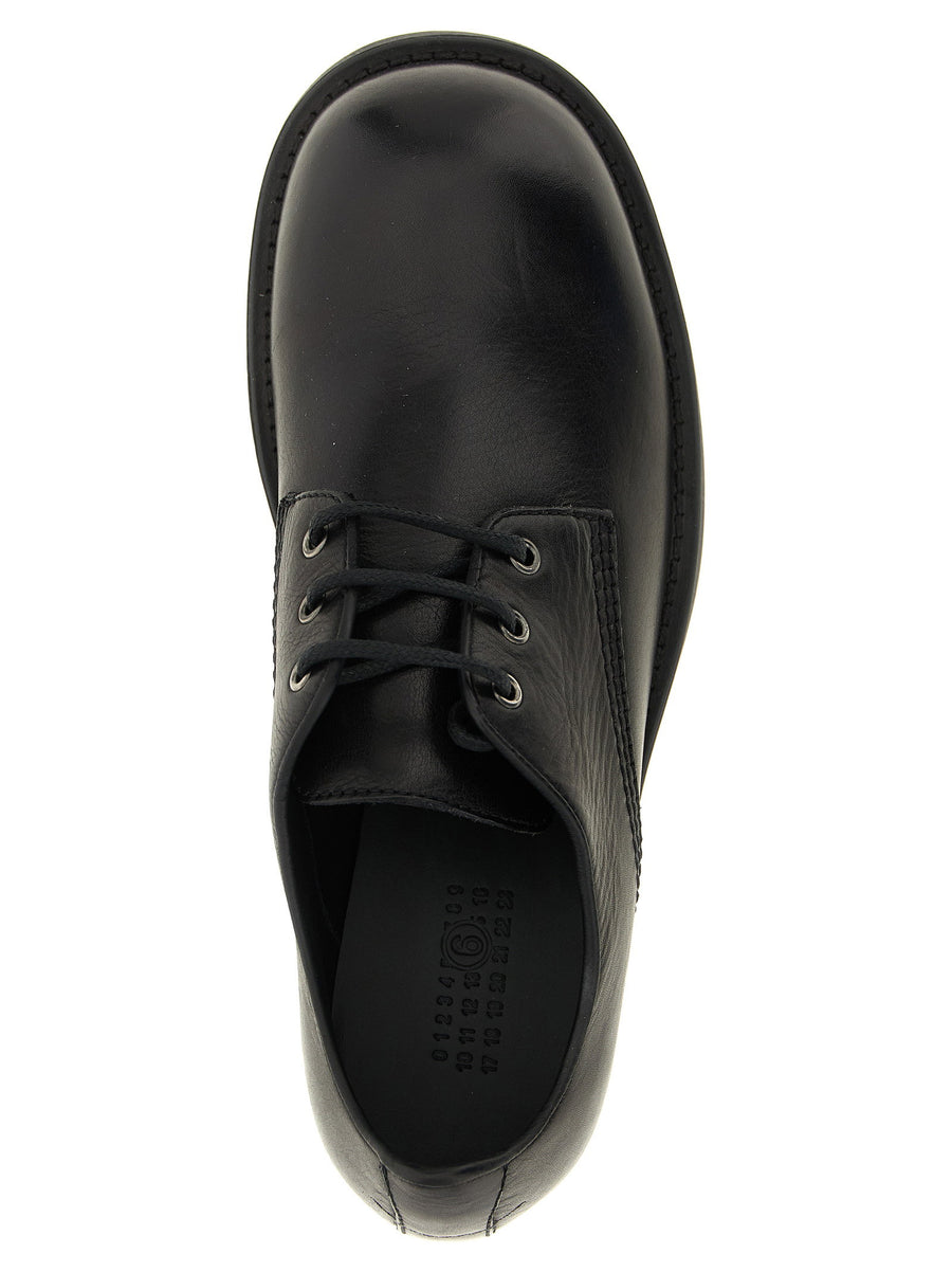 MM6 Maison Margiela Biker Lace Up Cow Leather Shoes For Men Black