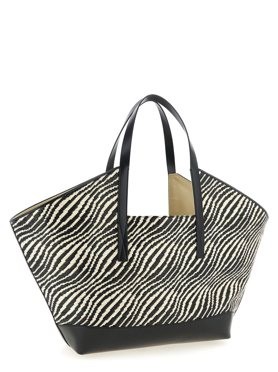 Marni Waves Raffia Texture Shopper Bag With Leather Handles For Modern Women City Ready Luxury