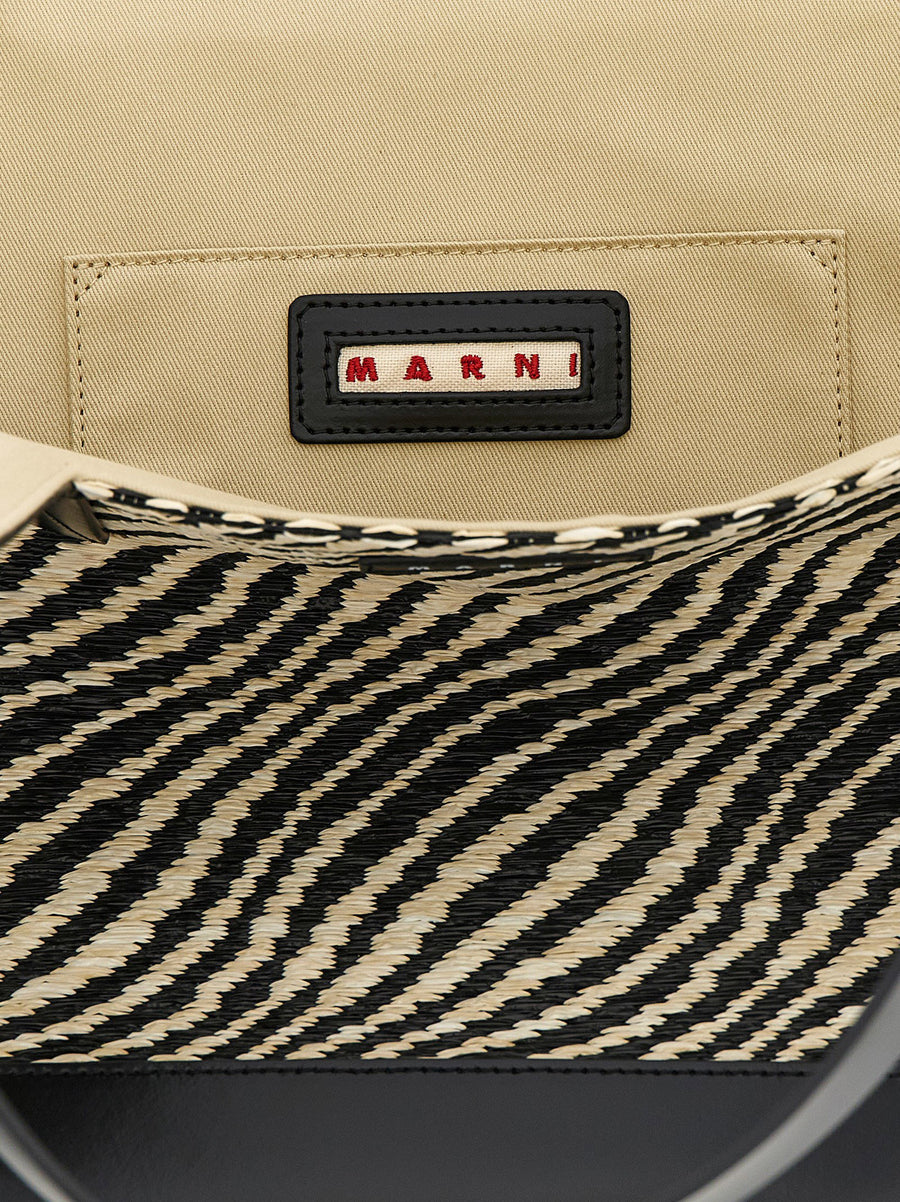 Marni Waves Raffia Texture Shopper Bag With Leather Handles For Modern Women City Ready Luxury