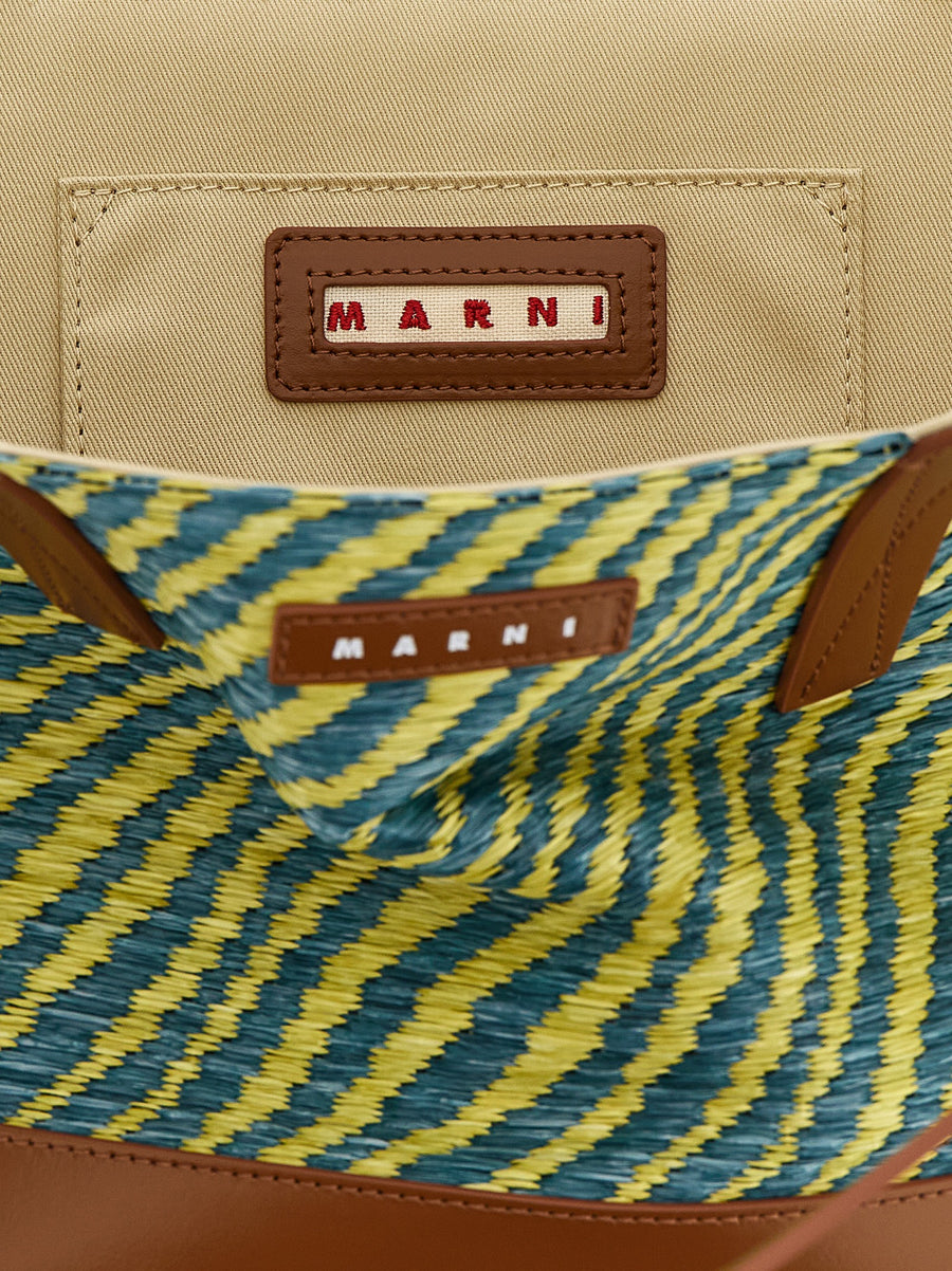 Marni Waves Piccola Shopping Bag Luxury Green Raffia Effect Fabric With Leather Details For Women